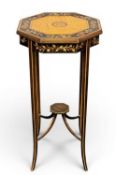 SHERATON REVIVAL SATINWOOD & ROSEWOOD CENTRE TABLE, the octagonal top having marquetry and cross