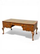 FINE QUALITY WALNUT & MAHOGANY WRITING DESK, the top having three inset tooled leather writing