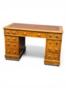 VICTORIAN MAHOGANY KNEEHOLE DESK, rectangular top with inset writing surface, three frieze