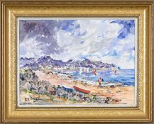 DORIS E. CRICHTON (British, 20th century) oil on canvas - entitled verso 'Porthdinllaen', signed