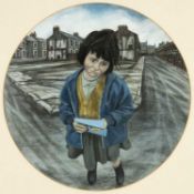 ‡ DAVID CARPANINI (Welsh, b.1946) circular oil on canvas - entitled verso 'Past and Present I',