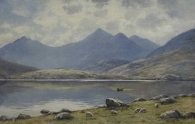 WARREN WILLIAMS (Welsh, 1863-1918) watercolour - view of Eryri from Padarn Lake, signed, 33 x