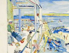 ‡ FRED YATES (British, 1922-2008) oil on board - 'St. Ives Pier', signed, titled verso, 34 x