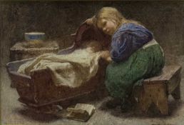 HENRY HENSHALL RWS (British, 1856-1928) watercolour - gently rocking the baby to sleep, signed, 18 x