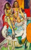 ‡ JOHN RANDALL BRATBY (British, 1928-1992) oil on board - girls in a bath, signed, 121 x 76cms