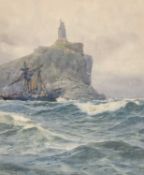 JOHN FRASER RBA (British, 1858-1927) watercolour - ship in choppy seas off Tynemouth, signed and