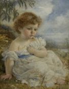 HENRY J. STOCK RI ROI (British, 1853-1930) watercolour - child seated in a landscape, signed and