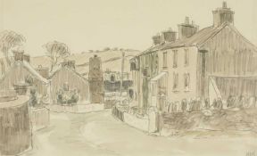 ‡ SIR KYFFIN WILLIAMS RA (Welsh, 1918-2006) watercolour - North Wales village with silo, signed with