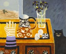‡ MARY FEDDEN RA (English, 1915-2012) oil on canvas - entitled verso 'The Striped Glove', still life