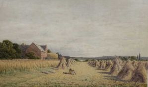 PETER GHENT (British, 1856-1911) watercolour - late summer harvest, Wallasey Pool, signed and