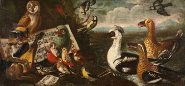 MANNER OF MELCHIOR D'HONDECOETER (Dutch, c.1636-1695) oil on canvas - Concert of Birds & Monkey,