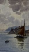 WARREN WILLIAMS (Welsh, 1863-1918) watercolour - high tide, Conwy Castle, signed, 33 x 19cms