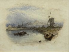 MYLES BIRKET FOSTER RWS (British, 1825-1899) oval watercolour - 'View of the Martello Tower, Rye',