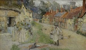 DAVID WOODLOCK (British, 1842-1929) watercolour - 'The Milk Delivery', signed, 17 x 29cms