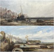 WILLIAM EDWARD WEBB (British, 1862-1903) pair of oils on canvas - beached fishing boats with