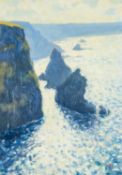 ‡ ROBERT JONES (British, b. 1943) oil on board - 'Afternoon Light on the Cornish Coast', signed,
