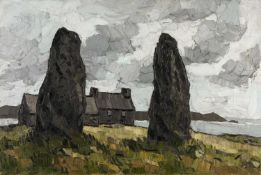 ‡ SIR KYFFIN WILLIAMS RA (Welsh, 1918-2006) oil on canvas - landscape at Holy Island, near Porth