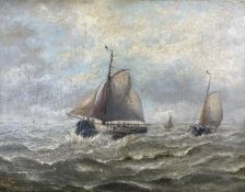 J J EVERARD (fl 1845-1897) oil on canvas - fishing boats in choppy seas, signed and dated 1895, 29 x