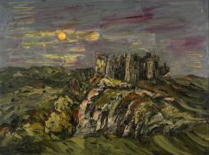 ‡ MARTIN LLEWELLYN (Welsh, b.1963) large oil on canvas - 'Moonlight, Carreg Cennen', signed with