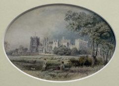 MYLES BIRKET FOSTER RWS (British, 1825-1899) oval watercolour - 'Raby Castle, Yorkshire, Seat of the