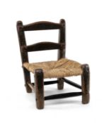 LATE 18TH CENTURY RUSH-SEATED CHILD'S CHAIR, North Country, possibly Derbyshire, with double-bar