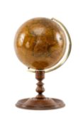 MID 19TH CENTURY MALBY'S 6-INCH TERRESTRIAL GLOBE, on turned stand with brass half circle, cartouche