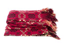 TRADITIONAL WELSH BLANKET, geometric design, purple, yellow, black, Genros Pure New Wool, Maesllyn