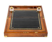 VICTORIAN WRITING SLOPE, walnut, brass bound, gilt tooled black leather writing surface, fitted
