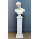 CONTEMPORARY PLASTER BUST OF APOLLO, on square column, 165cms (h) (2) Provenance: private collection