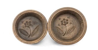 RARE PAIR OF EARLY SYCAMORE FLUMMERY MOULDS, circa 1800, circular with vertical ribbed interiors and