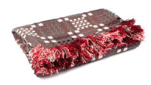 TRADITIONAL WELSH BLANKET, geometric design, grey, green, red, Pure New Wool, 190 x 223cms