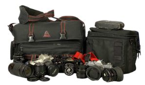 CANON CAMERAS & ACCESSORIES, A-1 body and lenses, EOS 500 and lenses, and AV-1 and lenses, with bags