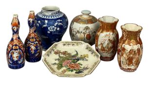 ORIENTAL CERAMICS, including pair of Japanese Kutani vases, panels decorated with figures, 16cms (