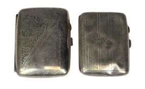 GEORGE V SILVER CIGARETTE CASE, engine turned decoration, 54g; and an EPNS cigarette case with