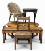VINTAGE FURNITURE ITEMS, to include long oak bench with bobbin supports, 54 (h) x 125 (w) x 33cms (