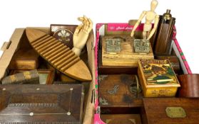 ASSORTED BOXES & OTHER ITEMS, including rosewood double tea caddy with mother of pearl handle,