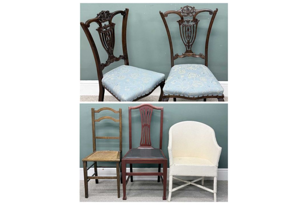 OFFERED WITH LOT 13 - VINTAGE CHAIRS, including a pair of elegant parlour chairs with upholstered - Image 1 of 5