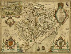 SPEED (JOHN) HAND-COLOURED ENGRAVED MAP OF MONMOUTH, 1610, with town plan of Monmouth, 39 x 51cms