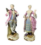 GOOD PAIR OF MEISSEN FIGURINES, 19th century, featuring a gentleman with floral bouquet and his