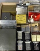 SMOKER'S COLLECTABLES, including Zippo lighters, hammered pewter cigarette box, and various metal