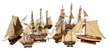 VARIOUS MODEL BOATS, including three-masted sailing ship on stand, 62cms (h) Provenance: private