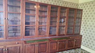 20TH CENTURY HARDWOOD BOOKCASE CUPBOARDS, the top four sections all with twin glazed doors, bases