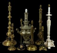 COLLECTION OF CONTEMPORARY TABLE LAMPS, in brass and composite, one formed from a metal samovar,