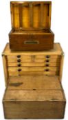 ANTIQUE OAK BOX, with twin hinged lids, recessed brass handles, 14.5 (h) x 35 (l) x 25cms (d);