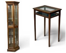 20TH CENTURY WOODEN & GLASS TWO-DOOR FLOOR-STANDING DISPLAY CABINET, 183 (h) x 63 (w) x 28cms (d);