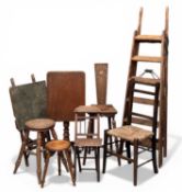 VINTAGE FURNITURE ASSORTMENT, to include wooden ladder, spinning chair, stools etc. (8)