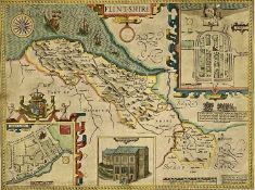 SPEED (JOHN) HAND-COLOURED ENGRAVED MAP OF FLINTSHIRE, Roger Rea, 1662, with town plans of Flint and