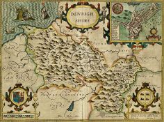 SPEED (JOHN) HAND-COLOURED ENGRAVED MAP OF DENBIGHSHIRE, Sudbury & Humble, 1610, with town plan of