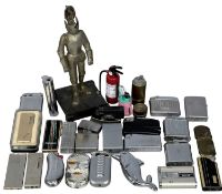 COLLECTION OF CIGAR & CIGARETTE LIGHTERS including WW1 brass trench lighters, Ronson Whirlwind,