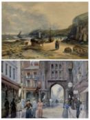 CHARLES ROUSSE (British, act. 1870-1900) watercolour - Newborough Bar, Scarborough, signed and dated